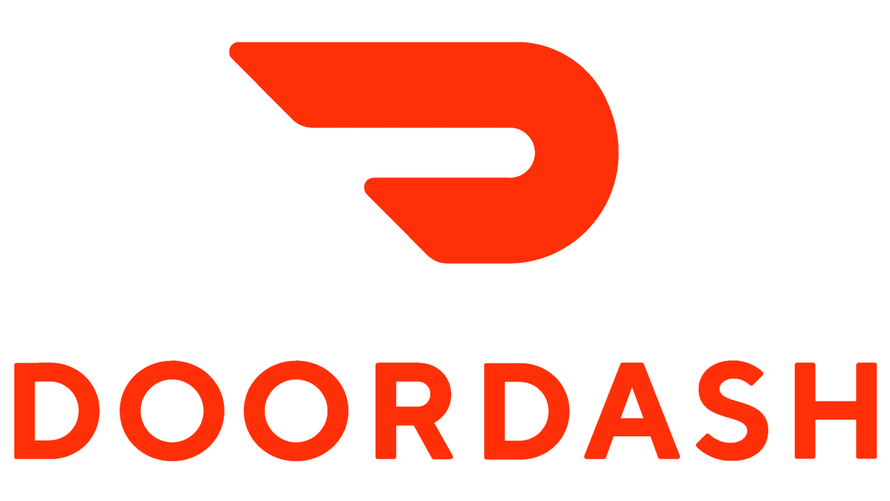 DoorDash logo with a red D-shaped icon and the word DOORDASH in bold red text